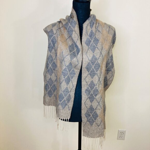 Cejon Argyle Scarf Made in Italy Soft Tan Brown Tassel - Picture 1 of 6